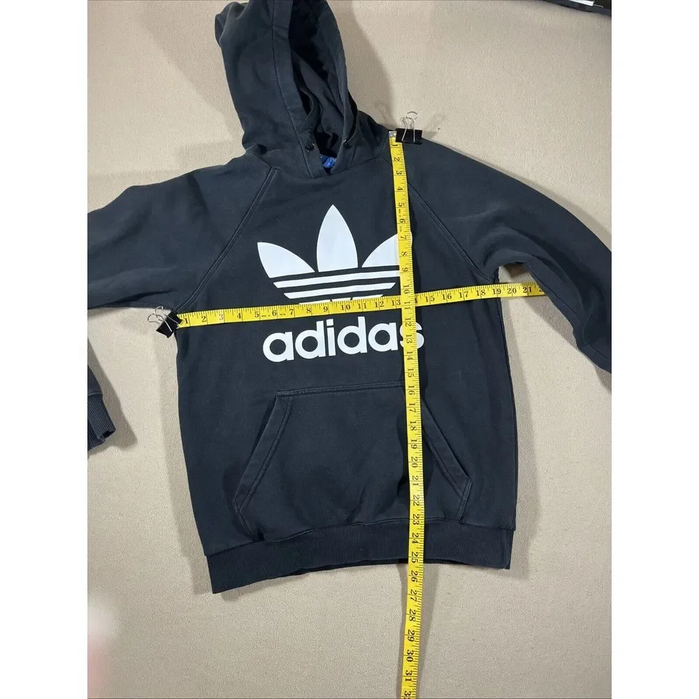 VTG Adidas Leaf Hoodie Pullover‎ Black Mens Sz S Hand Pockets Heavy Cotton Blend